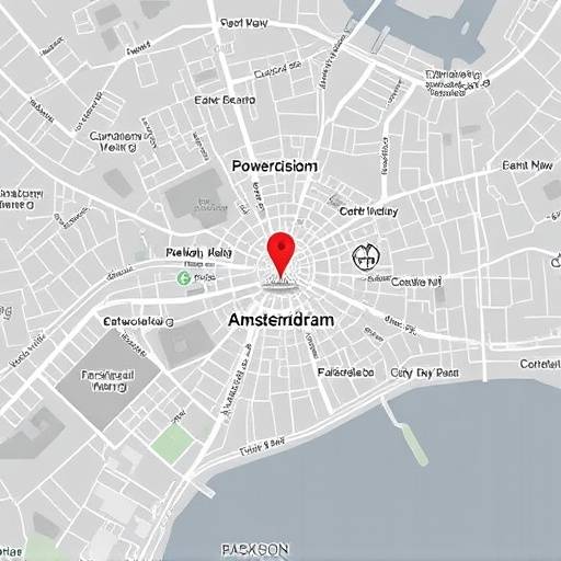 Kaart van Amsterdam met locatie van Creatieve Studio Nexus gemarkeerd